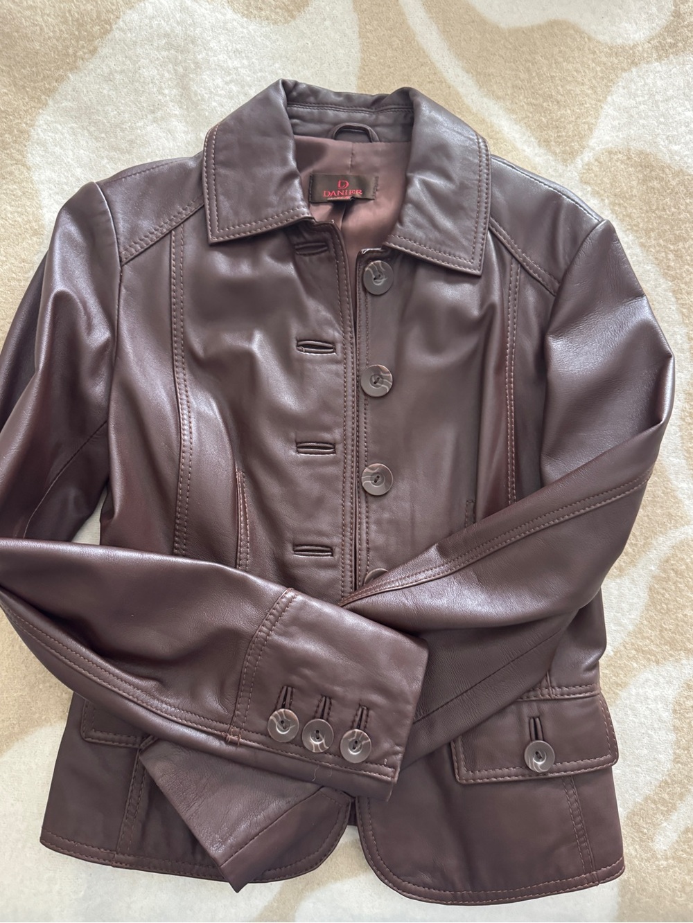 Vintage Danier Chocolate Brown Leather Button Jacket - Picture 4 of 5
